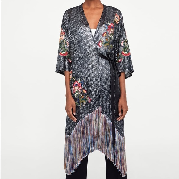 zara sequin fringe jacket